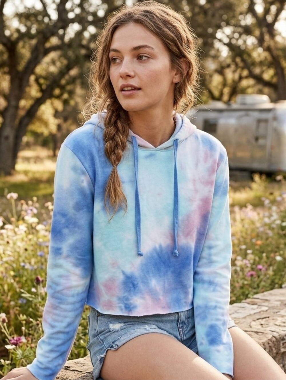 NWT Wildfox Painted Sky Tie Dye Cropped Hoodie S